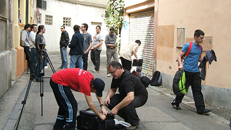 Los Peliculistas preparando el set de rodaje